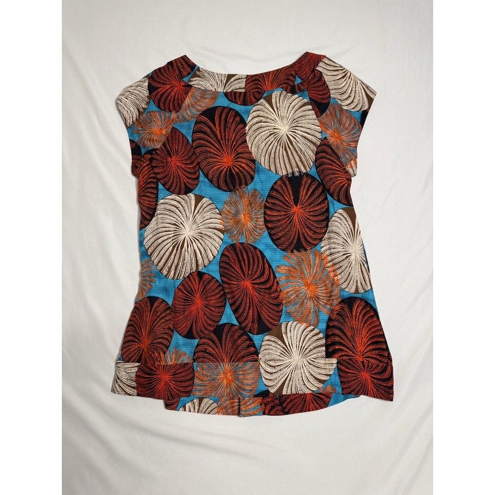 Diane Von Furstenberg‎ Pleat-Front Silk Botanical "Ayu" Blouse Size 10 Tropical - Picture 3 of 5